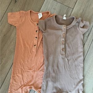 kate quinn Baby Henley Romper Set in Rust and Taupe